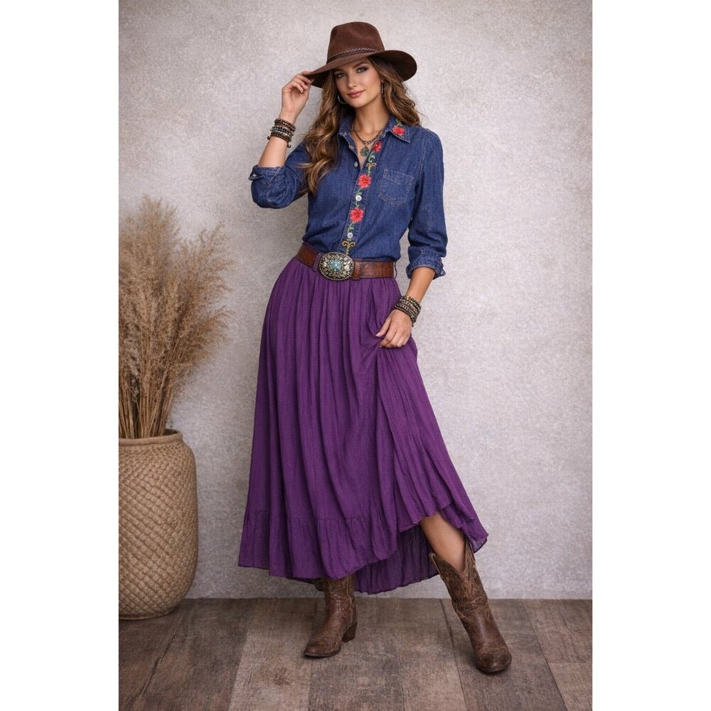 Vintage R.J. International Embroidered Denim Western Shirt Boho Floral XS S